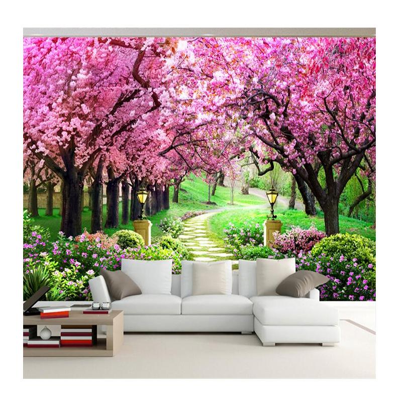 

3d Wallpaper Cherry Tree Garden Street Scenery Wall Mural Living Room Bedroom TV Background Mural 200 cm(W) x 140 cm(H)