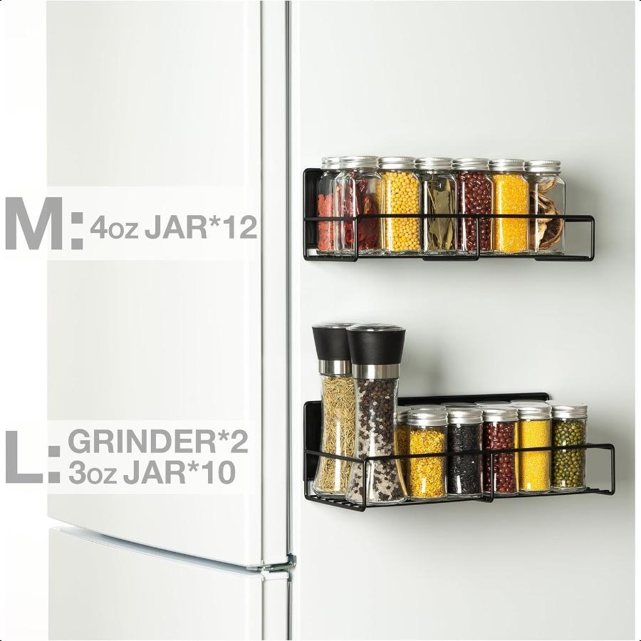 Strong Magnetic Spice Rack For Refrigerator Large Size Space Saving Organizer Durable Shelf for Oven Fridge 4 Pack Iron Black