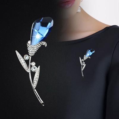 Set Oro Lega Spilla Fiore di Cristallo Temperamento Versatile Spilla Tulipano Accessori Abbigliamento Donna