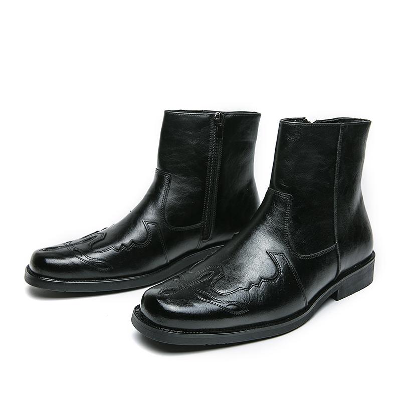 High Quality Casual Leather Boots Men Western Cowboy Leather Shoes Male Fashion Men's High Top British Outdoor Boots Shoes Male