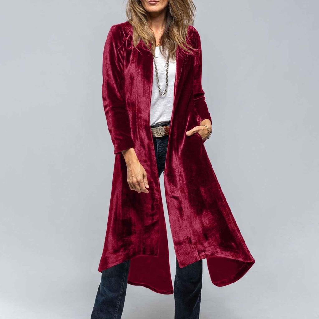 Women's Fashion Solid Color Long Sleeved Cardigan Retro Slit Loose Windbreaker Jacket