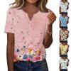 Women's T Shirt Print Button Short Sleeve Daily Weekend Fashion Basic V- Neck Regular Top