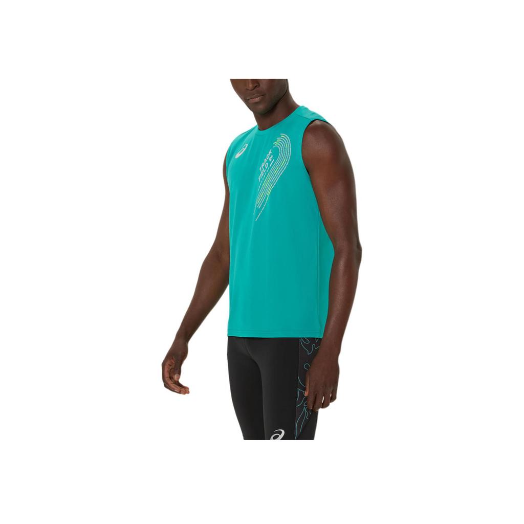 Asics Letter Sleeveless Round Neck Vest Men tops Blue-Green 2091A743-414