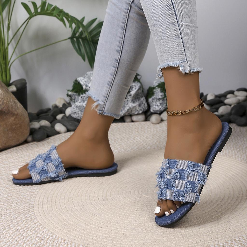 Mode Damen Flache Hausschuhe 2024 Sommer Luxus Outdoor Strand Flip Flops Damen Sandalen Karierte Designer Pantoletten Frau ers SchuheSlipp