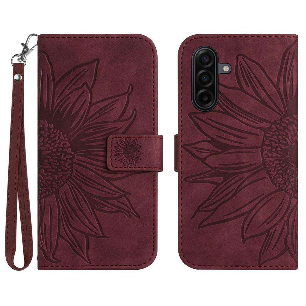 For Samsung Galaxy A57 5G Case Sunflower Imprint Leather Wallet Phone Cover with Wrist Strap