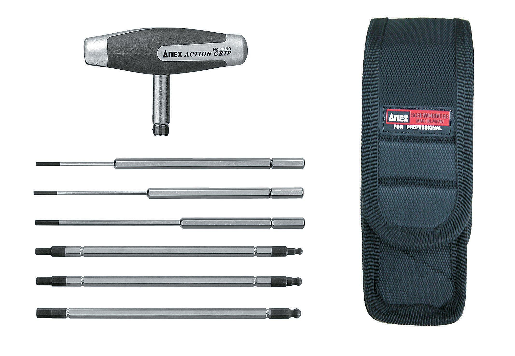 

ANEX Driver Interchangeable Action Grip Point Bit Set of 6 Hex/Ball No.3350-BP6