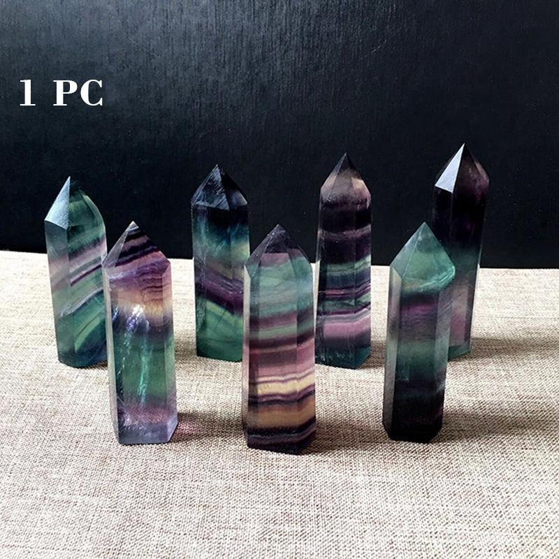 Natural Flourite Quartz Crystal Wand Colorful jewel Pure Point Healing