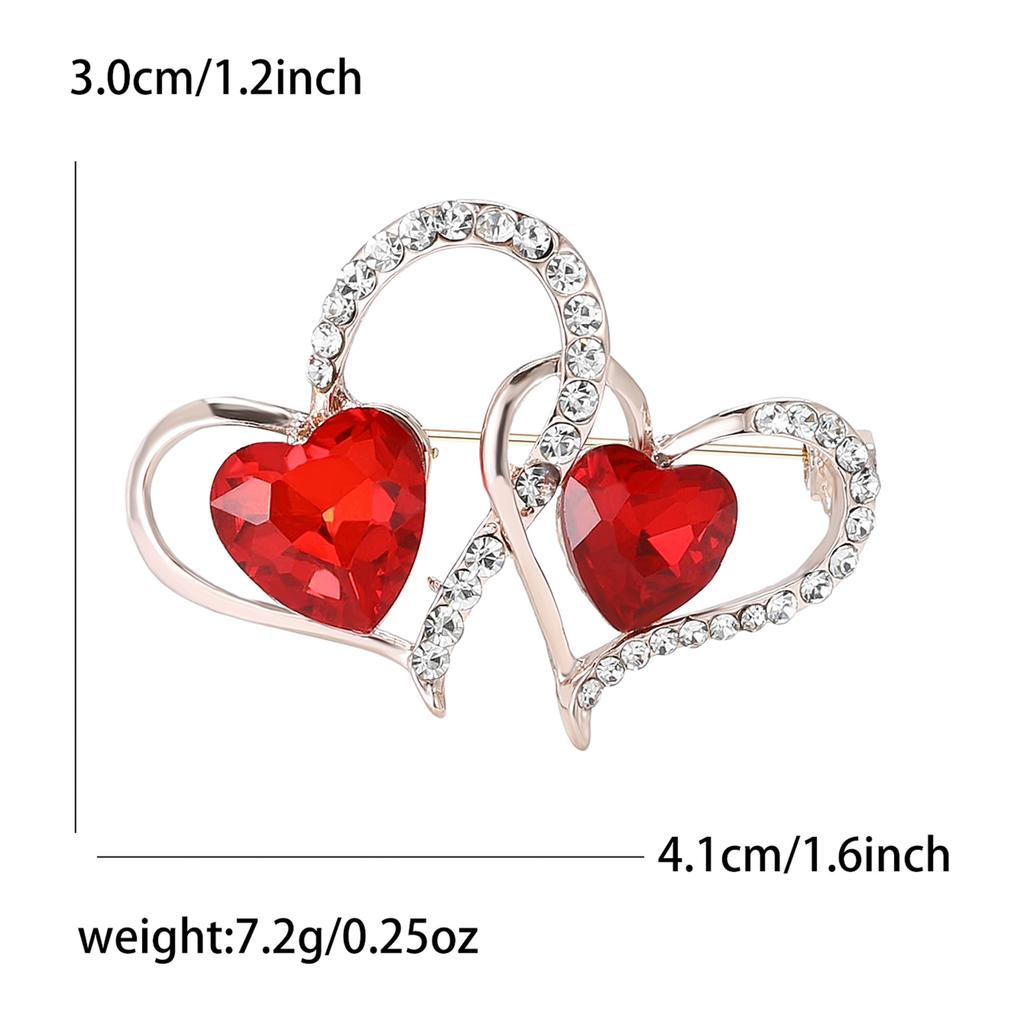 Creative design alloy rhinestone double heart brooch fashionable and versatile women's clothing chest flower accessories