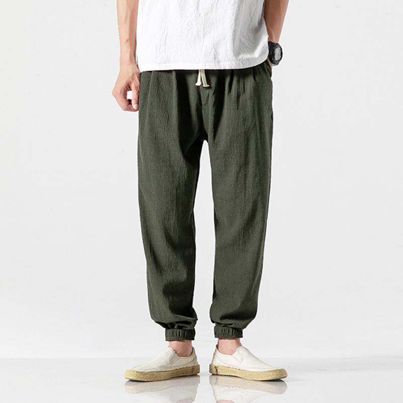 2024 Plus Size Men's Cotton Linen Harem Jogger Pants - Chinese & Japanese Style Lantern Design
