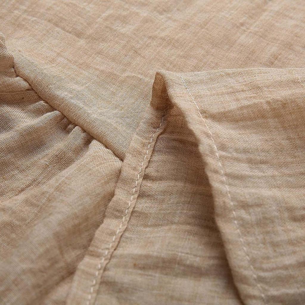 فستان نسائي أنيق بلون سادة وأكمام مكشكشة من القطن والكتان بلون سادة