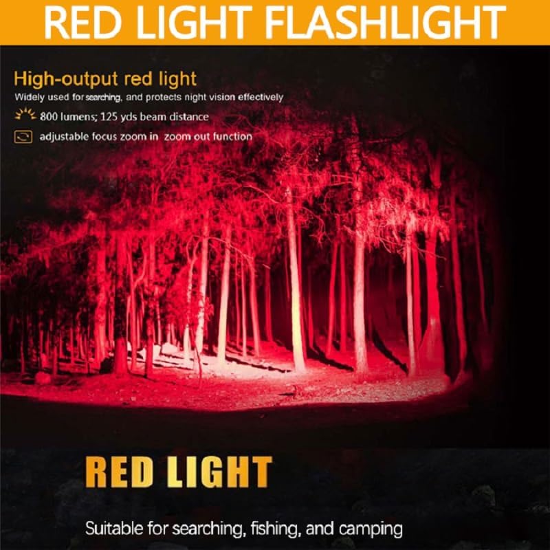 Powerful Red Light Flashlight LED Red Light Red LED Flashlights with Clip for Hunting Astronomy Night Observation Outdoor