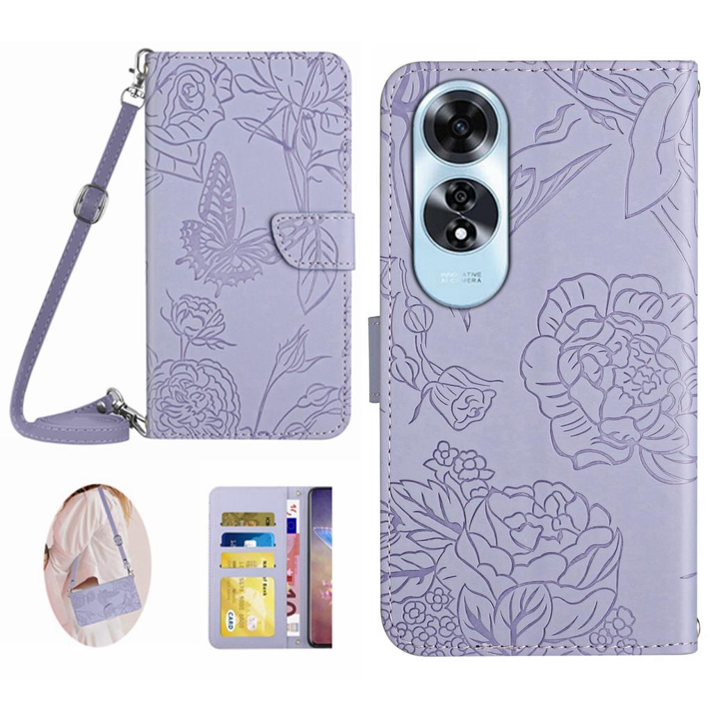 HT03 For Oppo A60 4G Leather Case Butterfly Flowers Crossbody Wallet Phone Cover