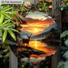 2D Flat Adorable Fawn Christmas Wreath Aluminum Sign -Fawn By The Lake in The Sunset in The Forest Design, Humorous and Festive Christmas Decoration
