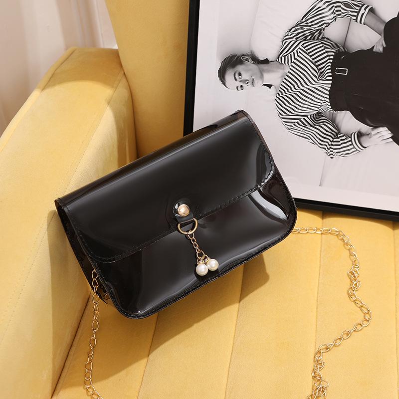 Fresh and Simple Candy Color Transparent Small Square Bag Fashionable Personality Pearl Pendant Chain Messenger Bag Mobile Phone Small Bag Women
