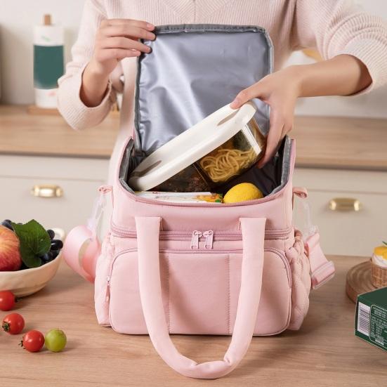 Elegant Lunch Organizer for Ladies Quilted Double Layer Insulated Bag, Lightweight Leakproof Thermal Box, Shoulder Bag Portable Large Capacity