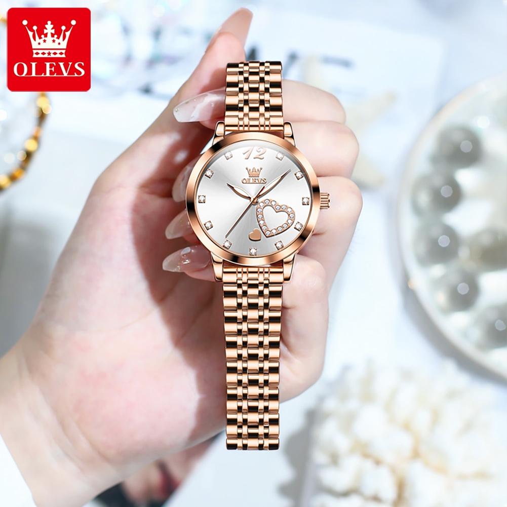 OLEVS Women Watch Luxury Brand Elegant Diamond Heart Design Waterproof Luminous Quartz Watch Dress Women Watch