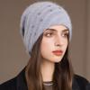 New Women Winter Hat Decorate Beanie Hat Circular Winding Style Rabbit Fur Blend Warm Winter Cap Y2K Female Outdoor Knitted Hat