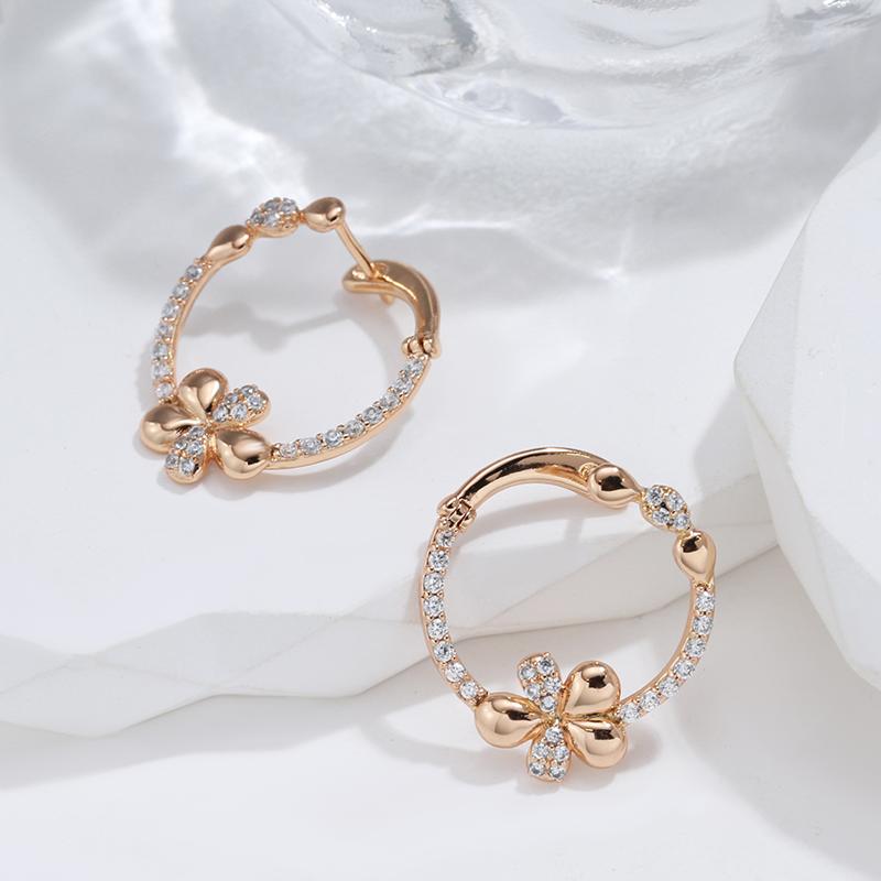 New Innovative  Rose Gold Color Drop Earrings Luxury Elegant Crystal Flower Earrings For Woman Fashion Vintage Jewelry