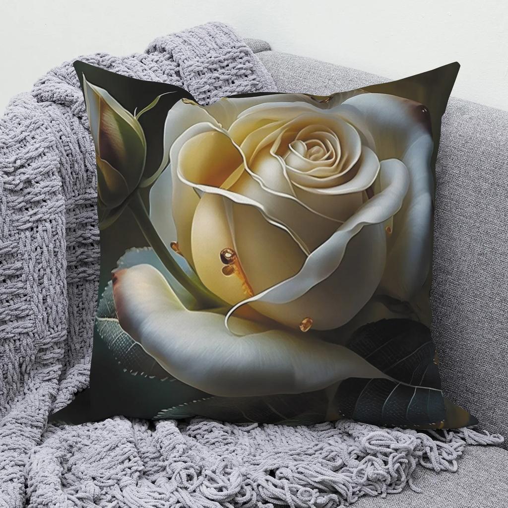 Nordic Style Romantic Rose Flower Print Pattern Cushion Cover for Home Living Room Sofa Decoration Square Pillowcase