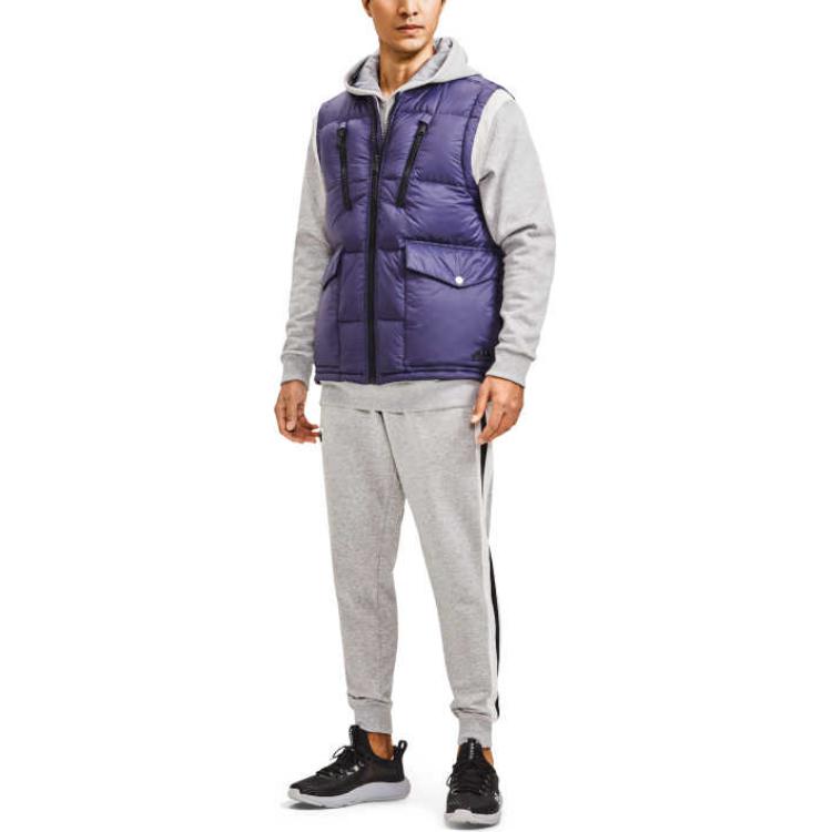 Under Armour Solid Color Baseball Collar Sports Down Vest Men vests Gray 1375592-558