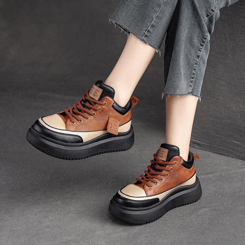Fashion GKTINOO Genuine Leather Women's Flat Sneakers Autumn Platform Shoes Ladies Casual Shoes Comfortable Flats