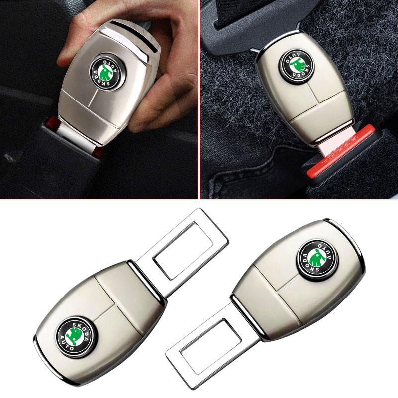 For Skoda Octavia Enyaq Rapid Karoq Derivati Fabia Kodiaq Kamiq Superb Yeti Badge Car Seat Belt Clip Extension Plug Buckle Car Accessories