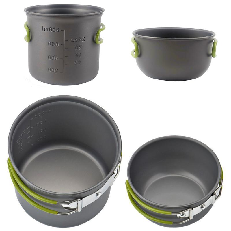 Camping Cookware Kit 1-2 People Portable Pots Set With Bowl Fork Table Knife Spoon For Outdoor