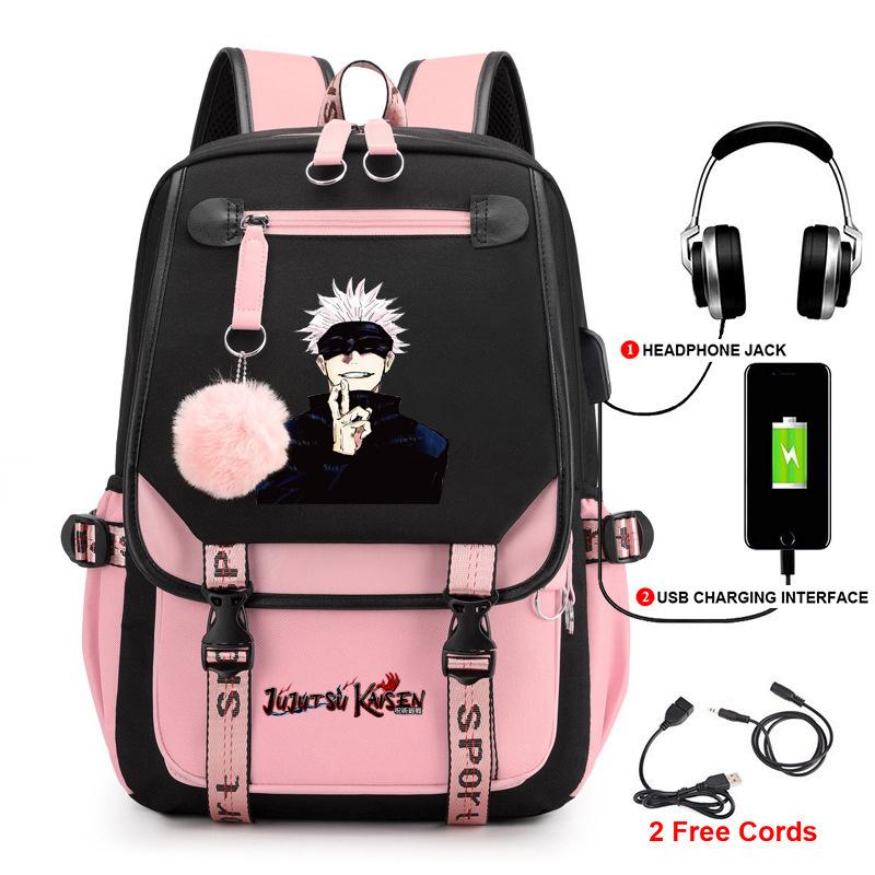 Anime Peripheral Spells Back to War Backpack Student School Bag Men's and Women's Fashion Backpack Travel Bag USB Computer Bag