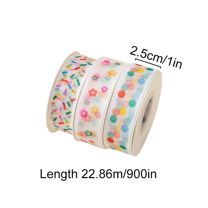 25Y Craft Bow 2.5cm Colorful Dot Beautiful Clear Yarn Ribbons DIY Gift Wrapping Supplies Lightweight Organza Ribbon