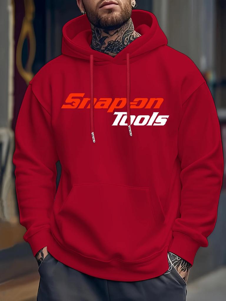 Men's Casual Hoodie with Eye-catching Pattern "SNAP ON TOOLS" Regular Style Hoodie
