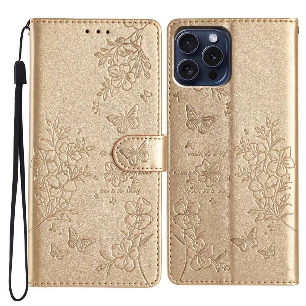 Für iPhone 14 Pro Hülle Schmetterling Floral Prägung Leder Brieftasche Handyhülle mit Ständer