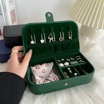 Portable Jewelry Boxes PU Leather Button Travel Jewelry Organizer Box Women Necklace Earrings Rings Storage Case Display Holder