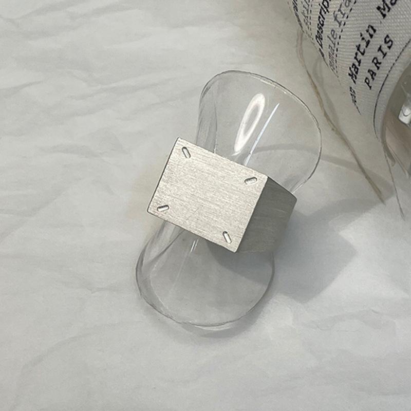 Adjustable Trendy 925 Silver Wide Square Ring With Stylish Matte Texture For Women
