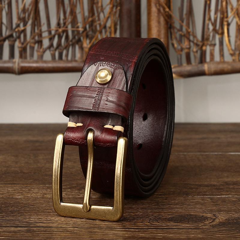 Belt Men's Retro First Layer Cow Leather Belt Men's Leather Pin Buckle Fashion Trend Embossed
