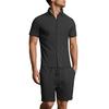 Summer hot sale new men's solid color jacquard shirt casual short-sleeved shorts two-piece set