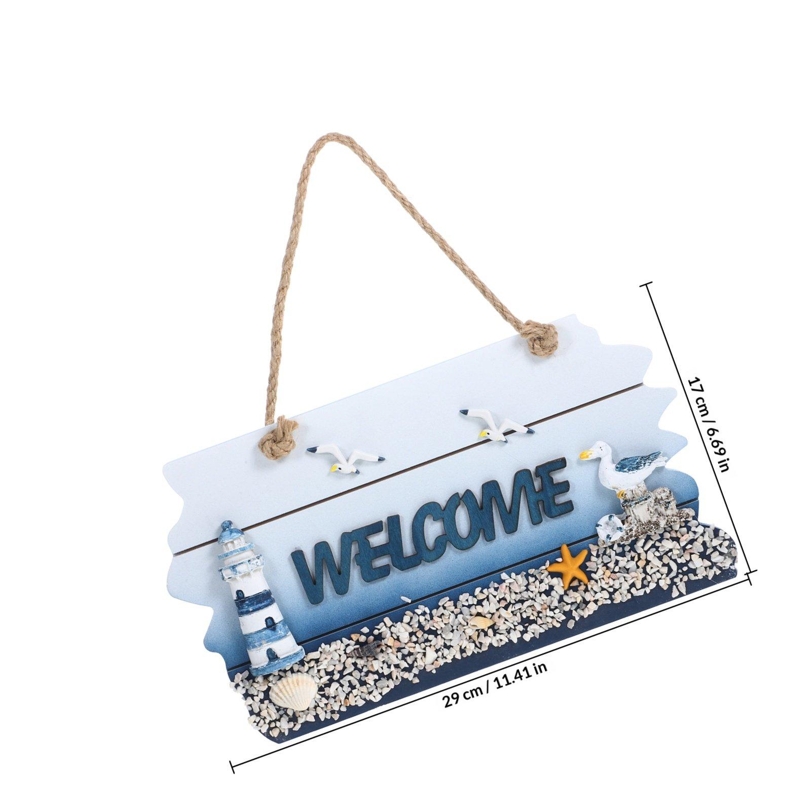 

1Pcs Premium Pine Hanging Welcome Sign Mediterranean Style Wooden Door Sign for Mantel Gallery Wall Shelf Entryway Porch Decor 29x17cm