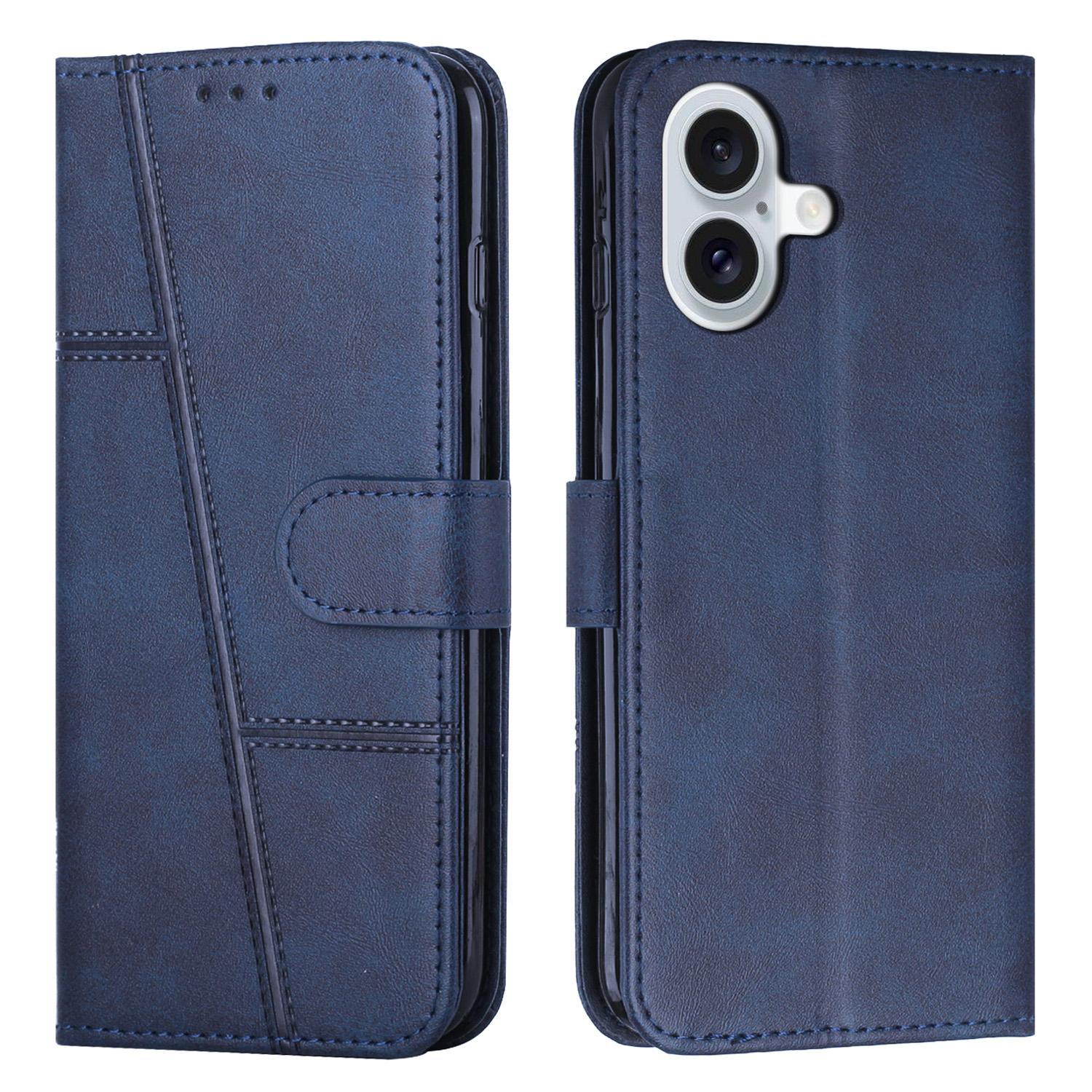 

For iPhone 17 Leather Phone Case Foldable Stand Wallet Flip Cover with Strap Blue