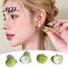 Earrings 1 Pair Stud Green Fruit Design High Gloss Glaze Non-Fading Ear Studs Lightweight Girl