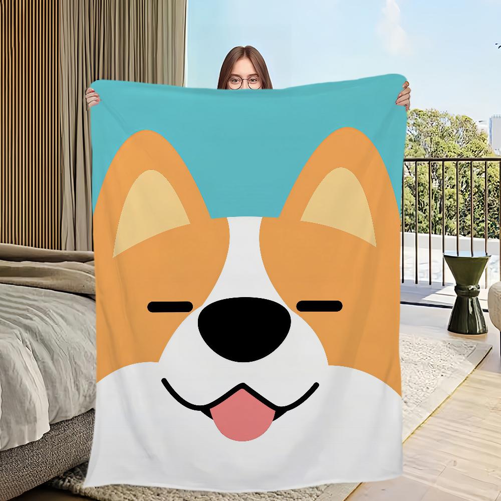 Cute Puppy Corgi Cartoon Dog Funny Face Flannel Warm Comfort Soft Plush Blanket for Sofa Living Room Office Bedroom Travel Gift