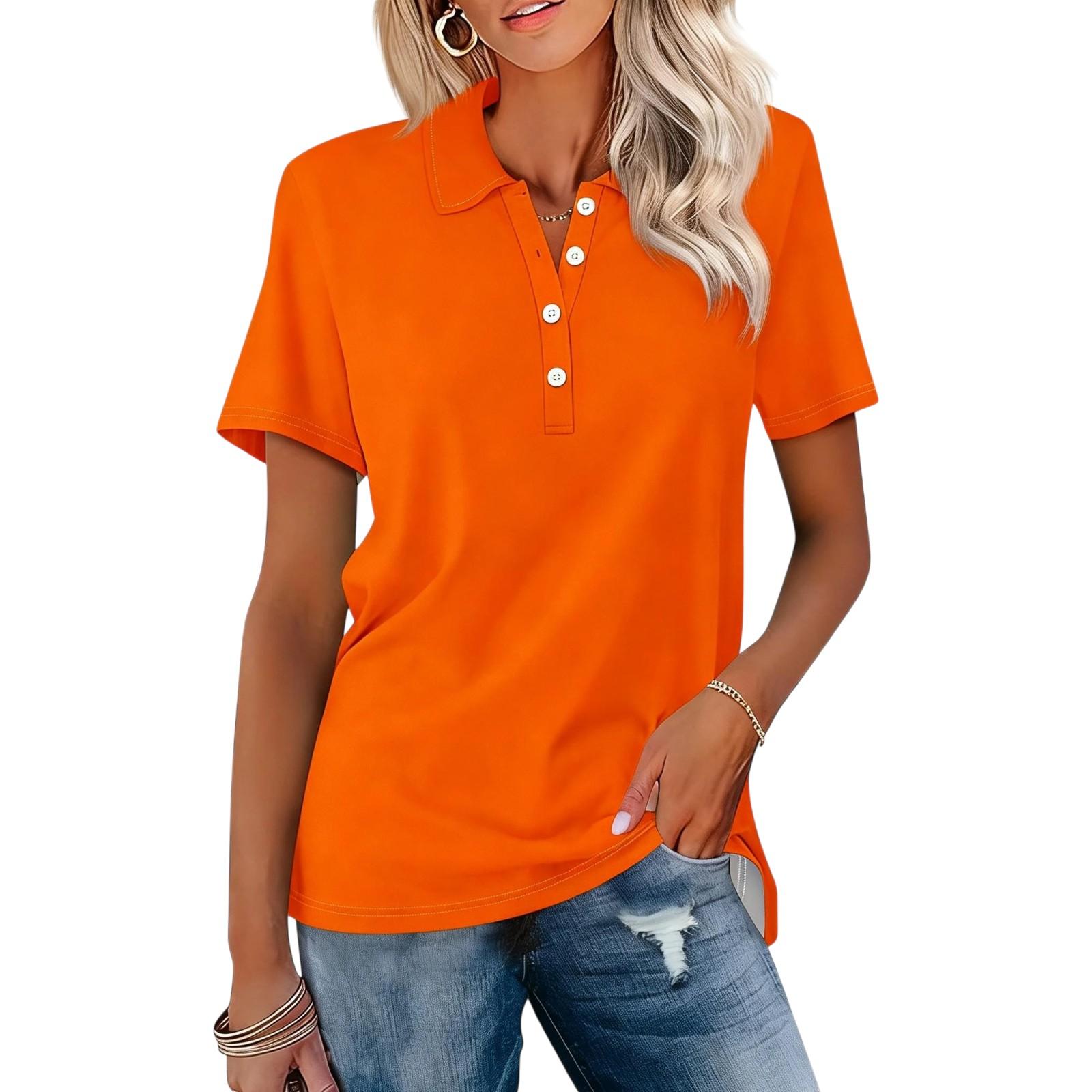 

Women s Fashion Lapel Short Sleeve Color Printed Button Top L