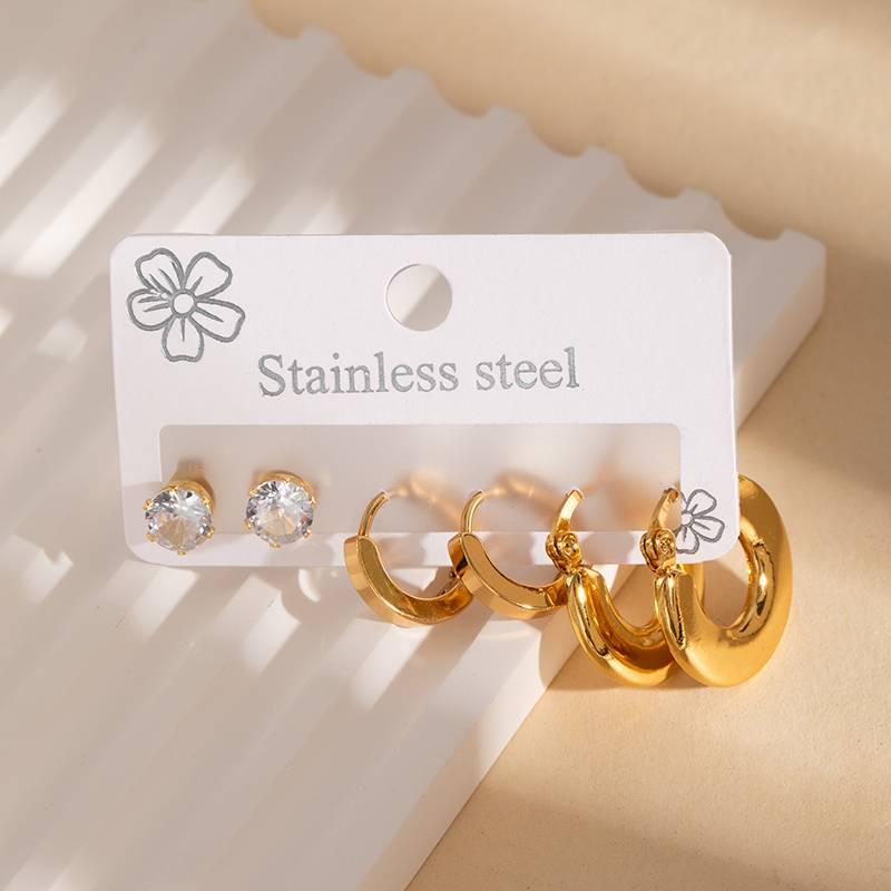 European & American Geometric Titanium Steel Earring Set: Women's Light Luxury 3-Piece Stainless Steel Versatile Earrings