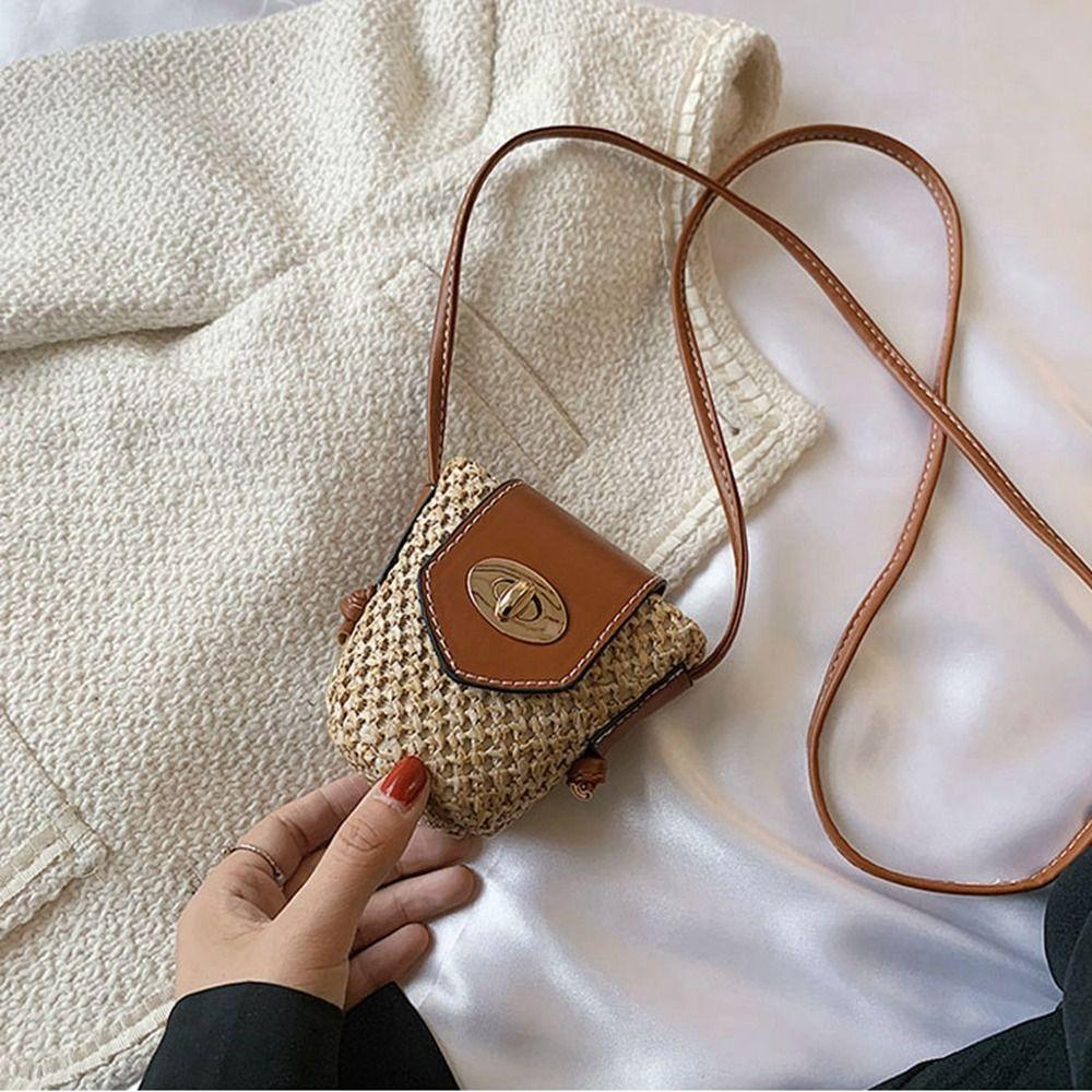 Bohemian Style Weave Shoulder Bag Mini Crossbody Bag Casual Woven Bags for Women  Makeup Bag
