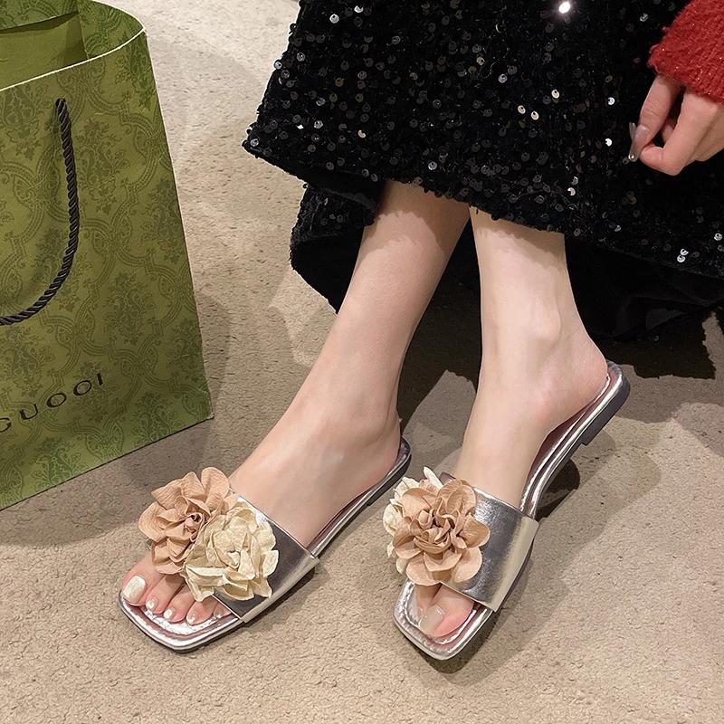 Fashion Ladies Shoes 2025 High Quality Peep Toe Women's Slippers Fashion Floral Daily Slippers Women Summer Plus Size Solid Flat Sandals