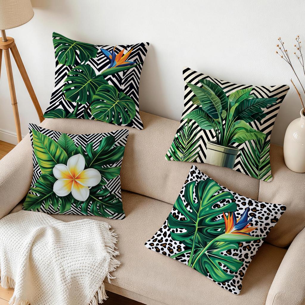Pcs Tropical Plant Leaves Singlesided Printed Pillowcase Cushion Coversuitable For Living Roombedroomcar Decoration