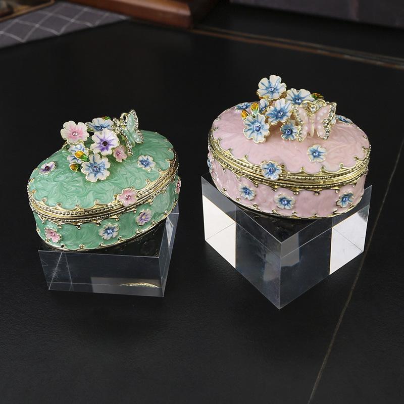 Enamel Cherry Blossom Oval Jewelry Box Ring Earrings Flip Storage Box High-end Jewelry Box Small Ornament Gift Box Ornament