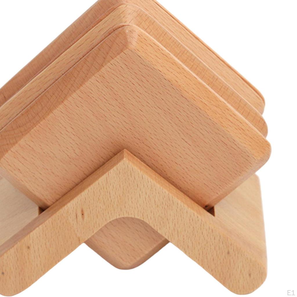 Wooden Coasters with Holder, Set of 6,Square ,9cm,for Drinks, Coffee,