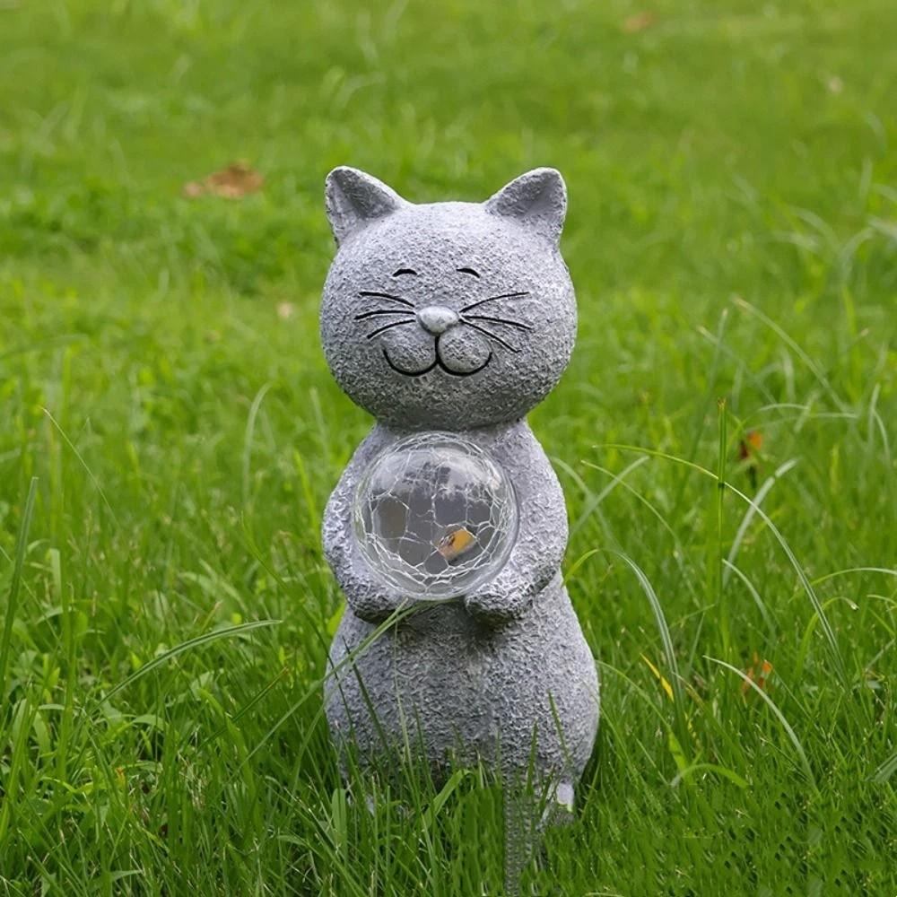 Auto On/Off Solar Lantern UV Resistant LED Lamp Garden Ornament Garden Cat Figurine  Villa Lawn
