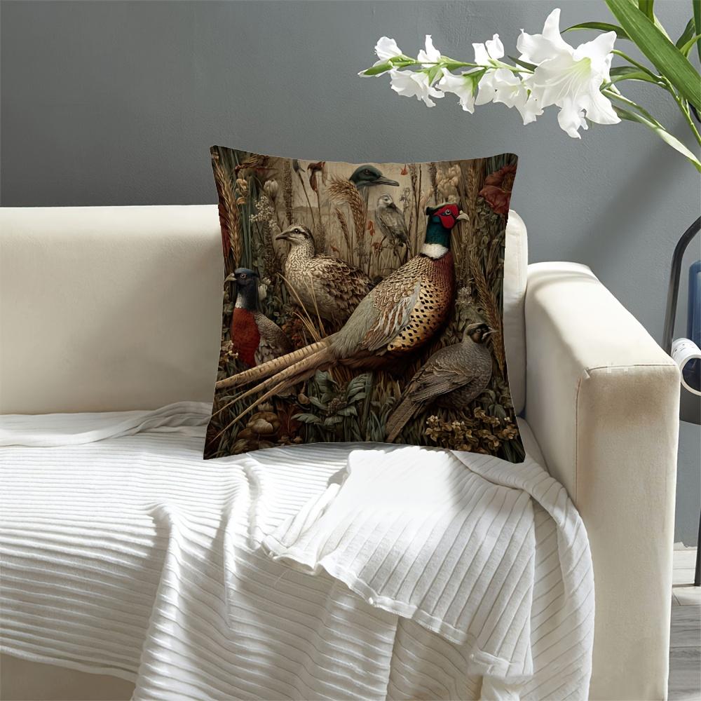 Federa Cuscino Decorativa 2D Piatta - Rustica Vintage Faisant Selvatico Botanica Foresta Fattoria Campagna Caccia Cuscino