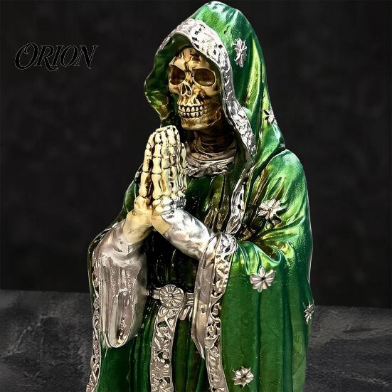 Gruselige Party Tischdekoration Gotische Betende Skelettstatue, Halloween Harzfigurine, Heiligenfigur Skulptur für Tag der Toten Schreibtisch