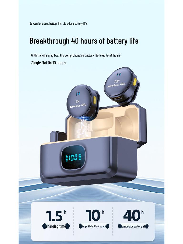 Wireless Lavalier Microphone with Long Battery, Noise Reduction, Digital Display, and Magnetic Charging Case for Live Streaming.